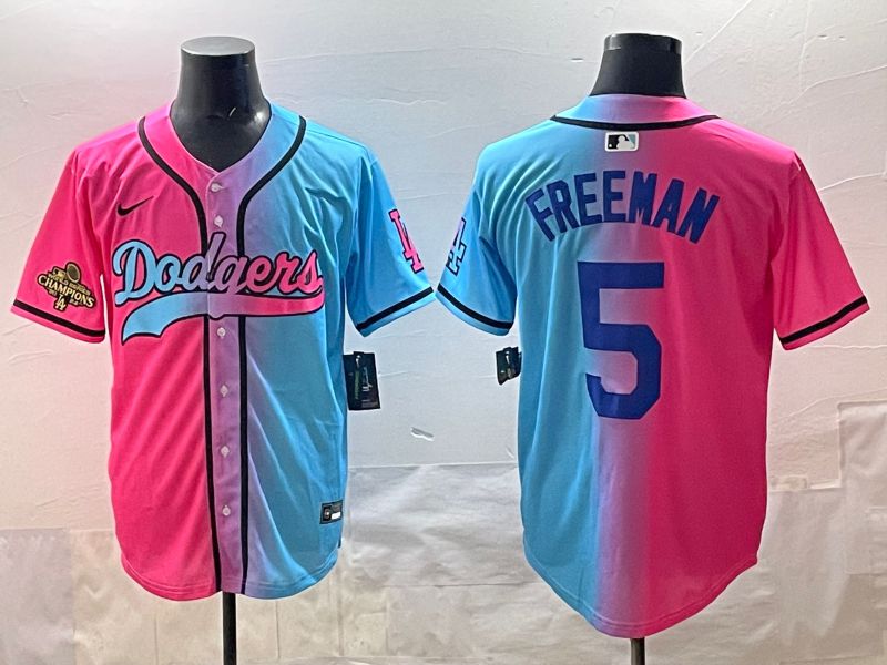 Men Los Angeles Dodgers #5 Freeman Blue pink Game 2025 Nike MLB Jersey style 006->los angeles dodgers->MLB Jersey